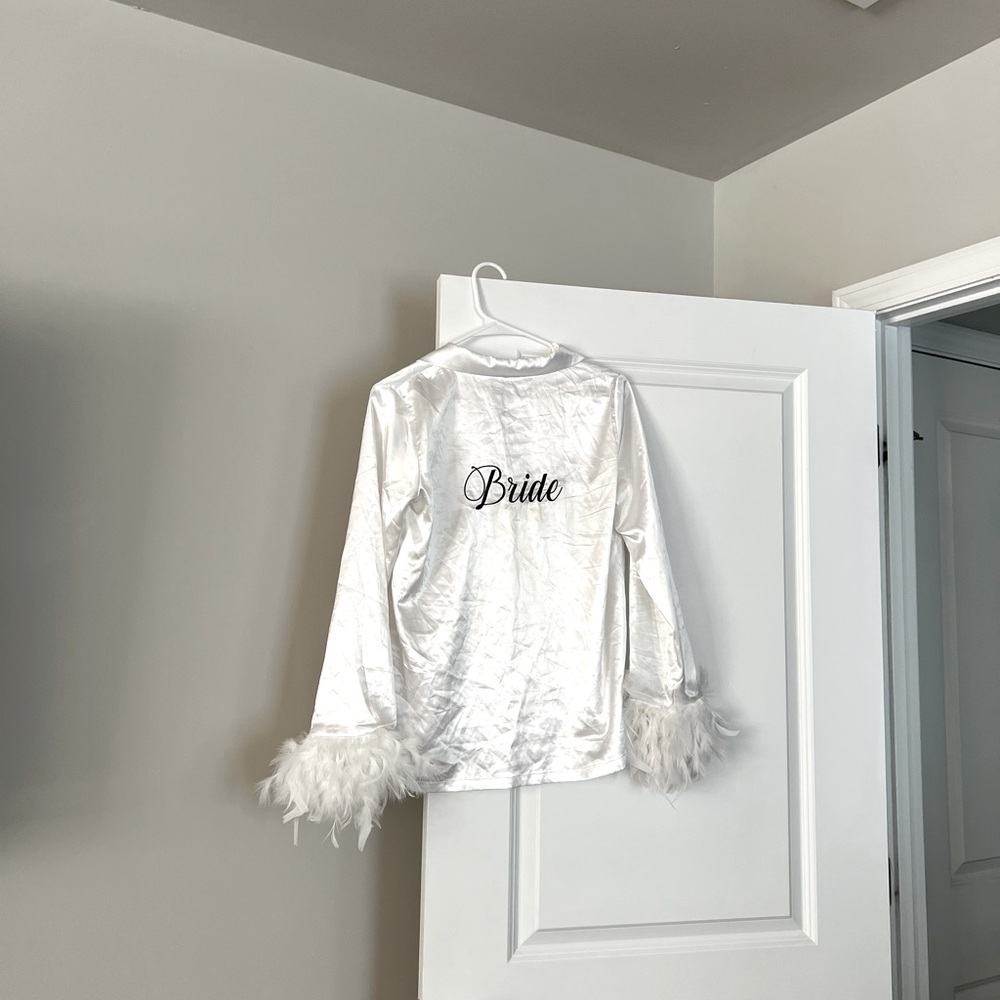 White, Feathered Sleeve Bride Pajama Shirt
